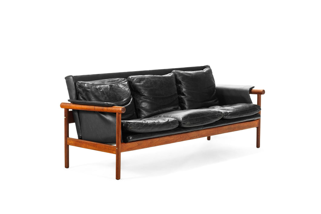 Illum Wikkelsø by Koefoeds Møbelfabrik Teak and Black Leather Sofa-ABT Modern