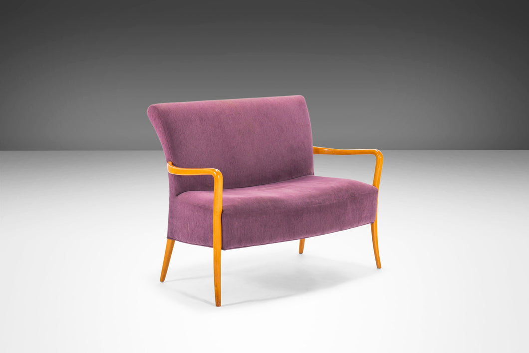 Italian Purple Setee Sofa after Guglielmo Ulrich with Blonde Oak Frame and Original Purple Fabric-ABT Modern