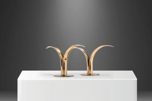 Ivar Åhlenius Björk, Lily / Liljan Brass Candlesticks, Ystad Metall, Sweden, 1950s-ABT Modern