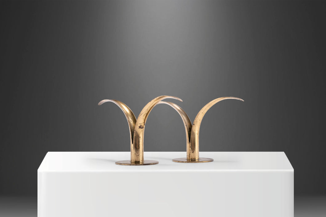 Ivar Åhlenius Björk, Lily / Liljan Brass Candlesticks, Ystad Metall, Sweden, 1950s-ABT Modern