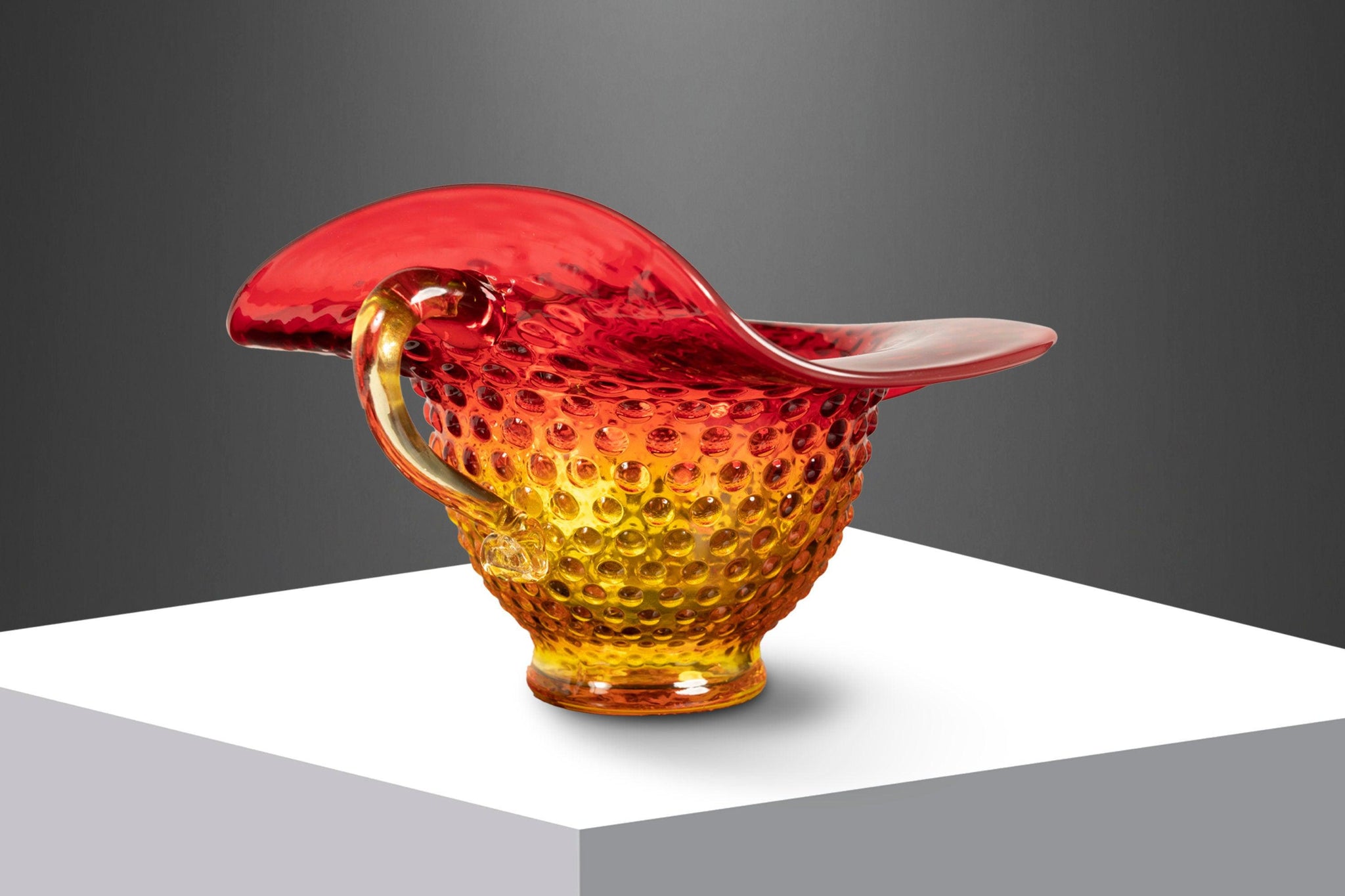 Jack in the Pulpit Style Mid Century Hobnail Amberina Glass Pitcher Va