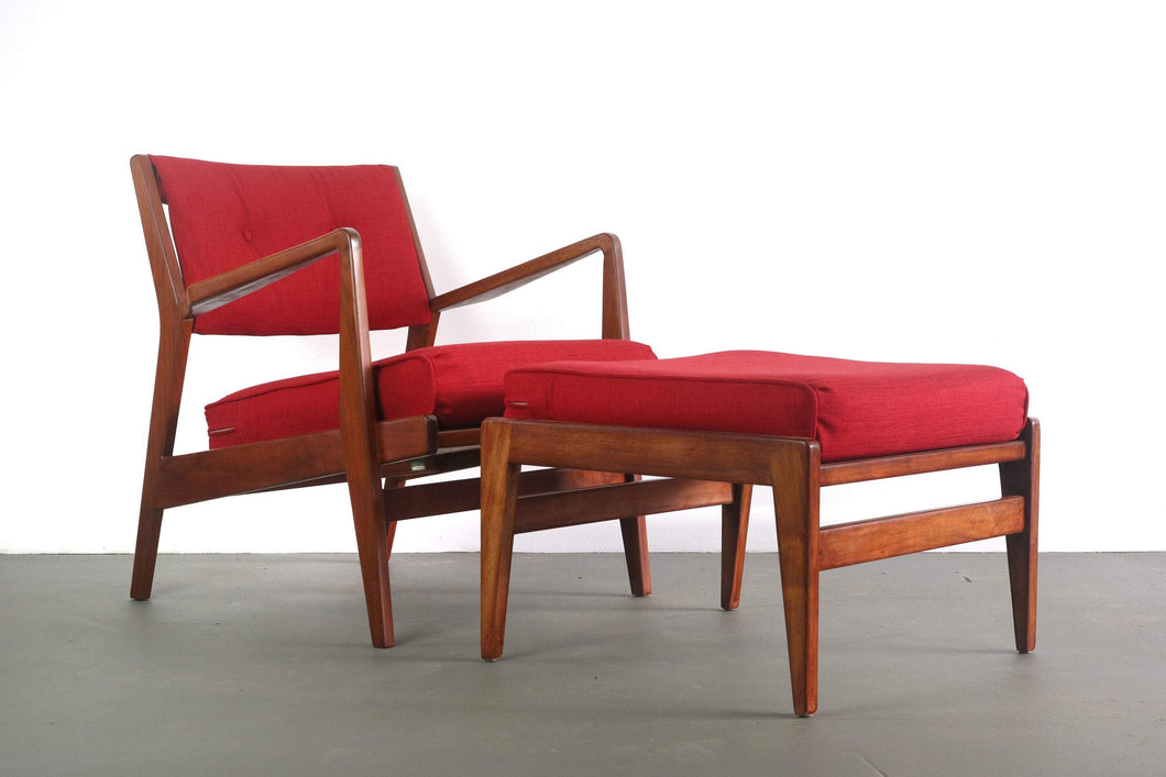 Jens Risom 430 Lounge Chair with Matching 730 Ottoman in Knoll Red-ABT Modern