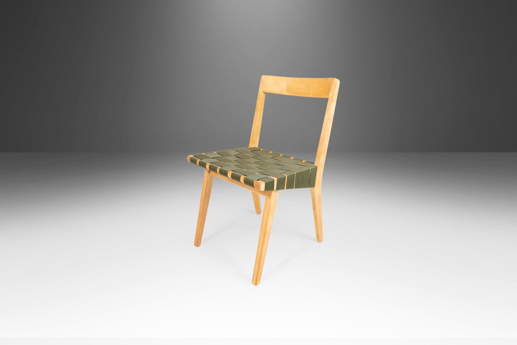 Jens Risom for Knoll Model 666 Side Chair in Birch and Green Strapping