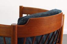 Load image into Gallery viewer, Jorgen Baekmark Spindle Barrel Chair Set of Two in Teak and Rich Blue Fabric-ABT Modern
