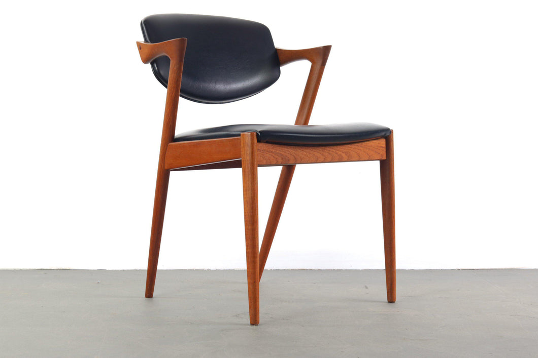 Kai Kristiansen Model 42 Side Chairs in Teak with Original Black Vinyl, Denmark-ABT Modern