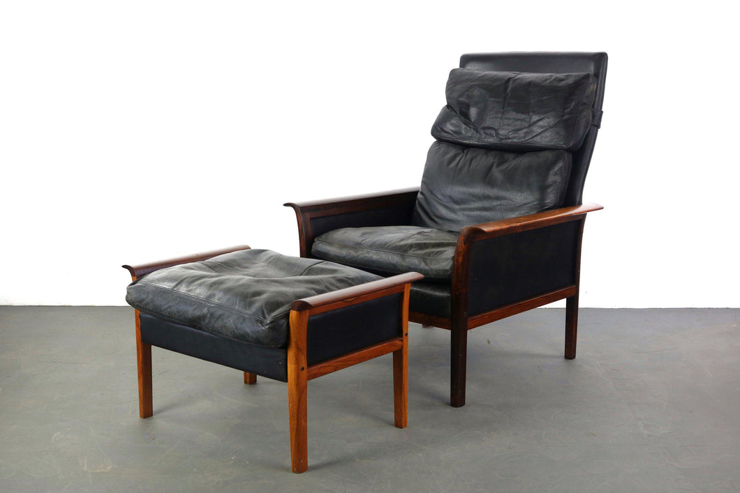Knud Saeter for Vatne Leather Lounge Chair with Ottoman in Rosewood-ABT Modern