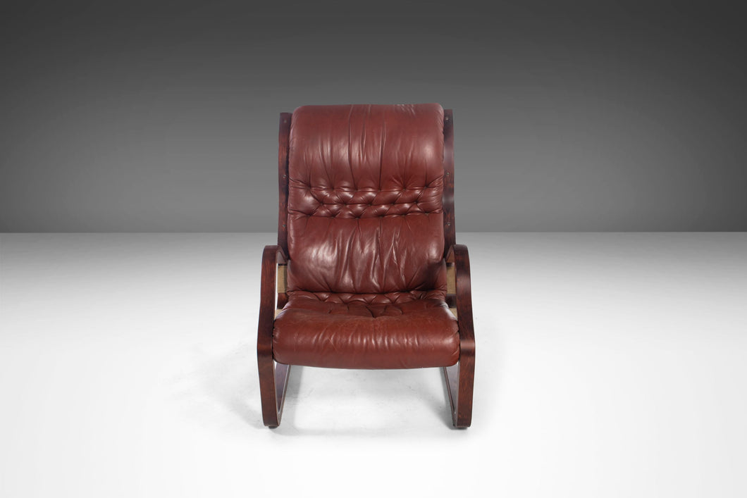 Koivutaru Bentwood Chair & Matching Ottoman in Afromosia and Oxblood Red Leather by Esko Pajamies for ASKO, Finland, c. 1970's-ABT Modern