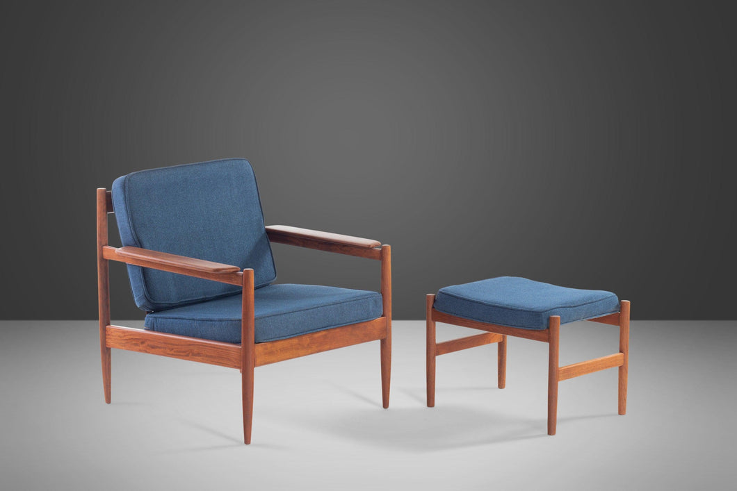 Lounge Chair and Ottoman Attributed to Arne Vodder in Teak w/ New Blue Knit Upholstery, c. 1960s-ABT Modern