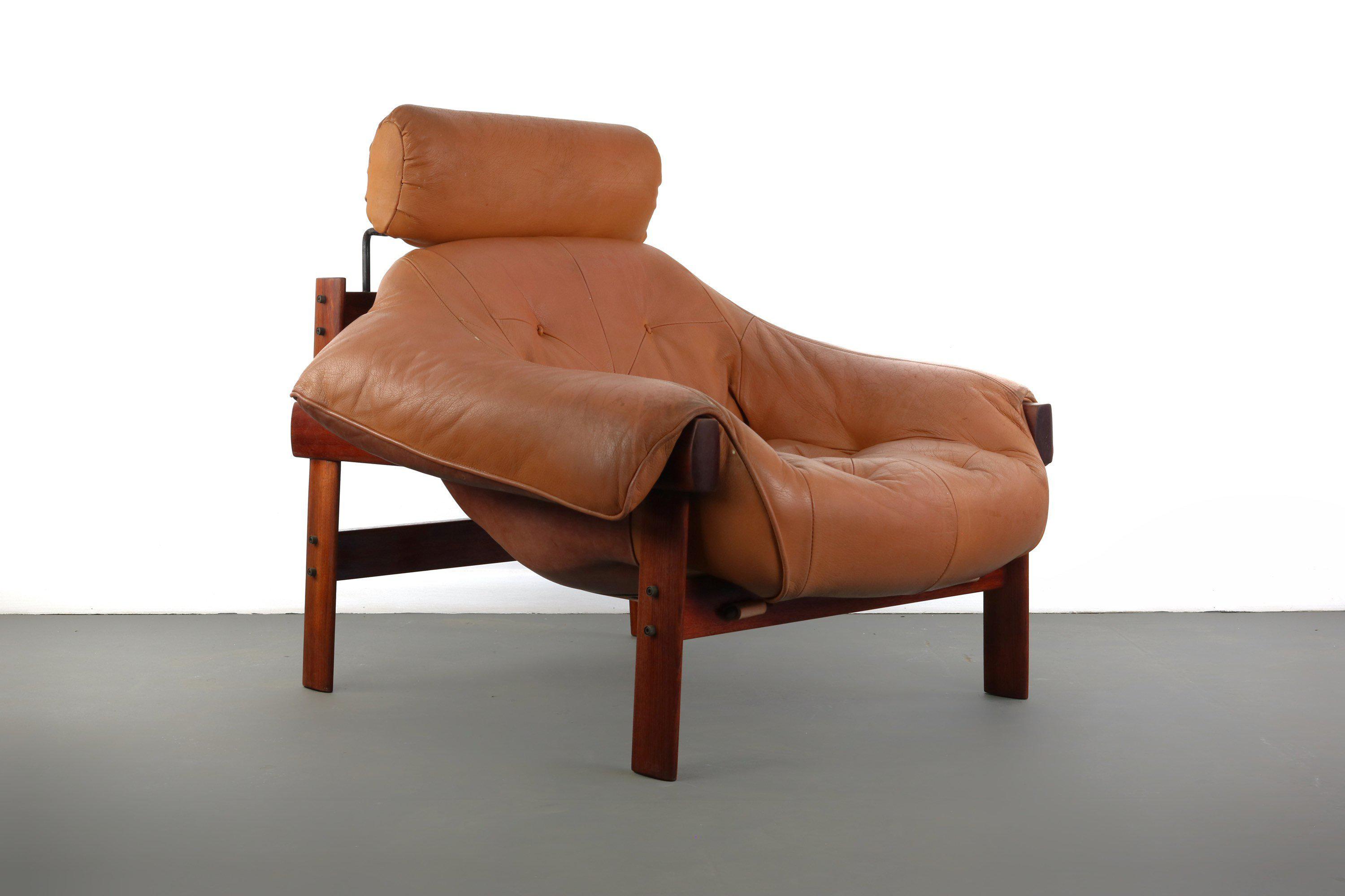 Percival Lafer Rosewood & Leather MP-163 Earth Scoop Chair with Ottoman