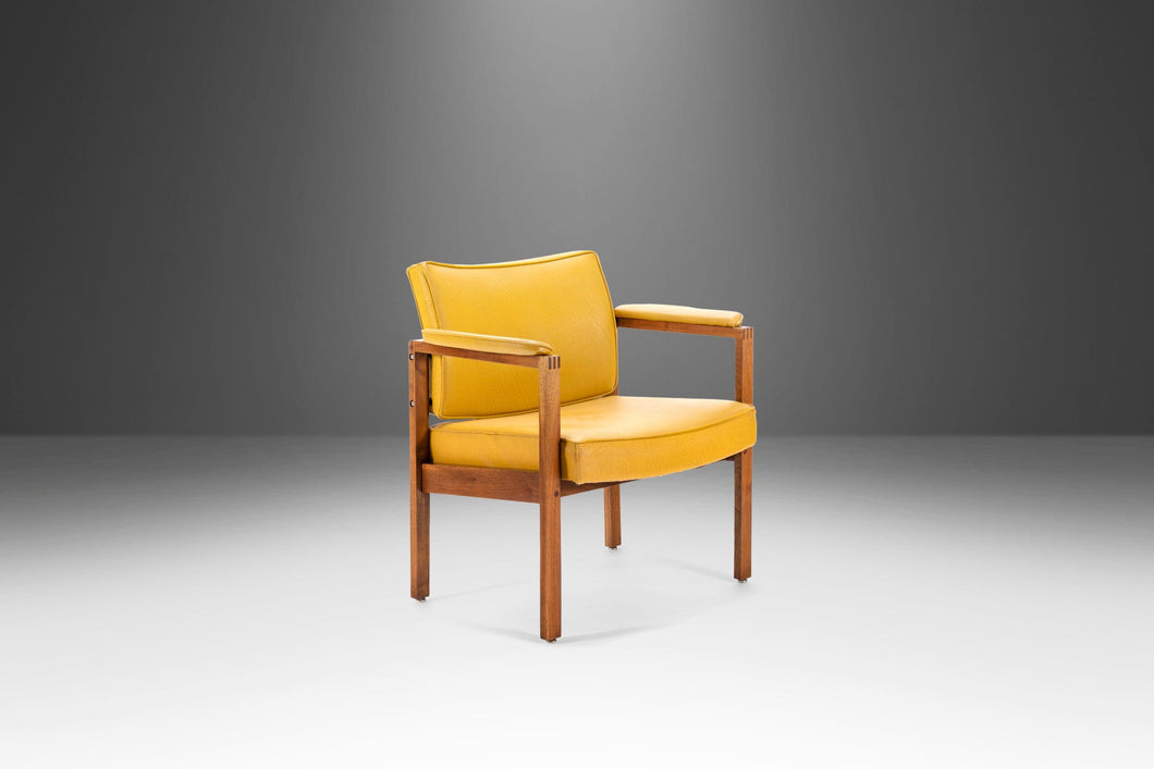 Lounge Chair in Walnut & Original Mustard Fabric in the Manner of Jens Risom, USA, c. 1960's-ABT Modern