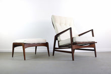 Load image into Gallery viewer, Lounge Chairs and Ottoman Set by Ib Kofod Larsen for Selig in White Fabric-ABT Modern
