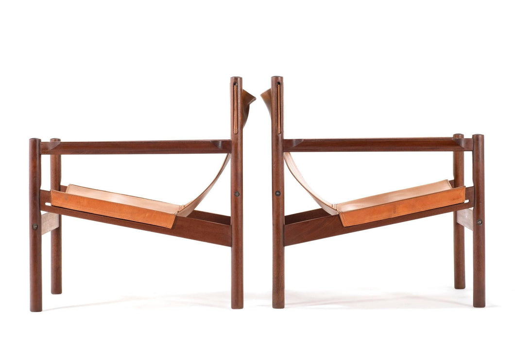 Michel Arnoult Roxinho Sling Lounge Chairs in Leather and Rosewood for Mobilia Contemporanea, Brazil-ABT Modern