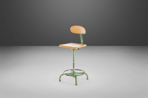 Mid Century Industrial Adjustable Metal Drafting Stool / Barstool by Adjusto Equipment, c. 1940s-ABT Modern