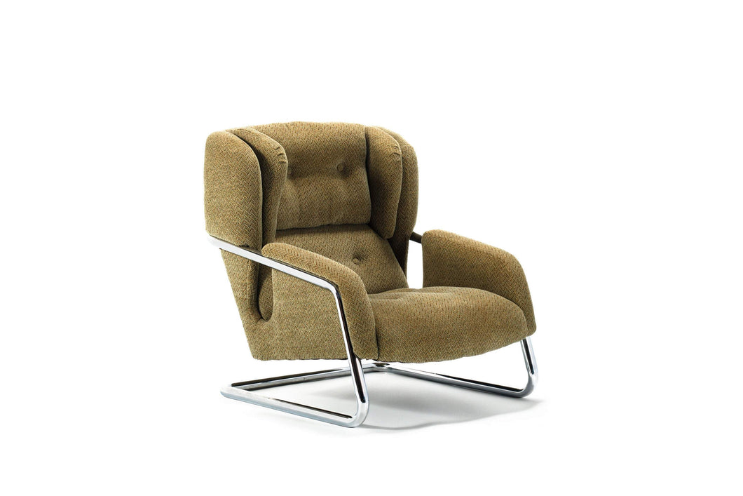 Mid Century Modern Chrome-Tubed Lounge Chair in Original Fabric-ABT Modern