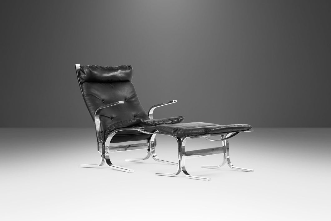 Mid Century Modern Chrome and Leather Lounge Chair with Matching Ottoman in the Manner of Westnofa, c. 1970's-ABT Modern