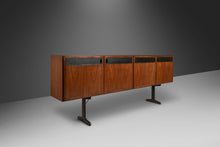 Load image into Gallery viewer, Mid Century Modern Credenza / Media Console by Jack Cartwright for Founders in Walnut and Original Black Leatherette, USA, c. 1960&#39;s-ABT Modern
