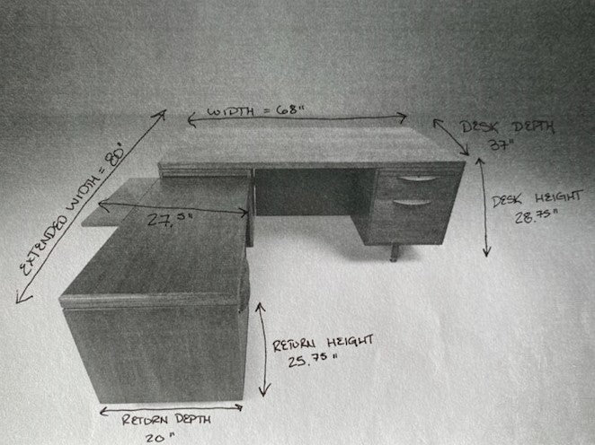 Mid Century Modern Executive Desk with Return in Walnut by