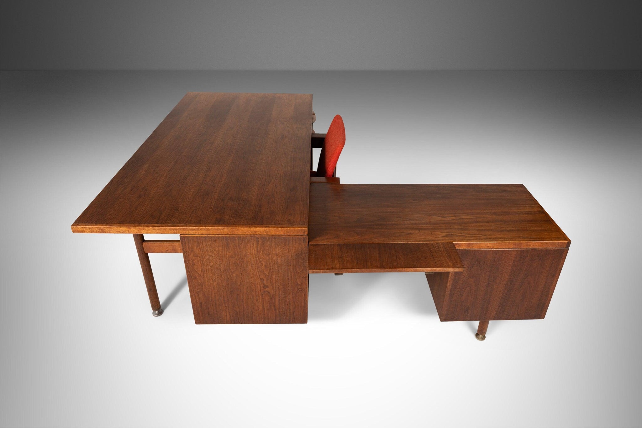 Mid Century Modern Executive Desk with Return in Walnut by Jens Risom,