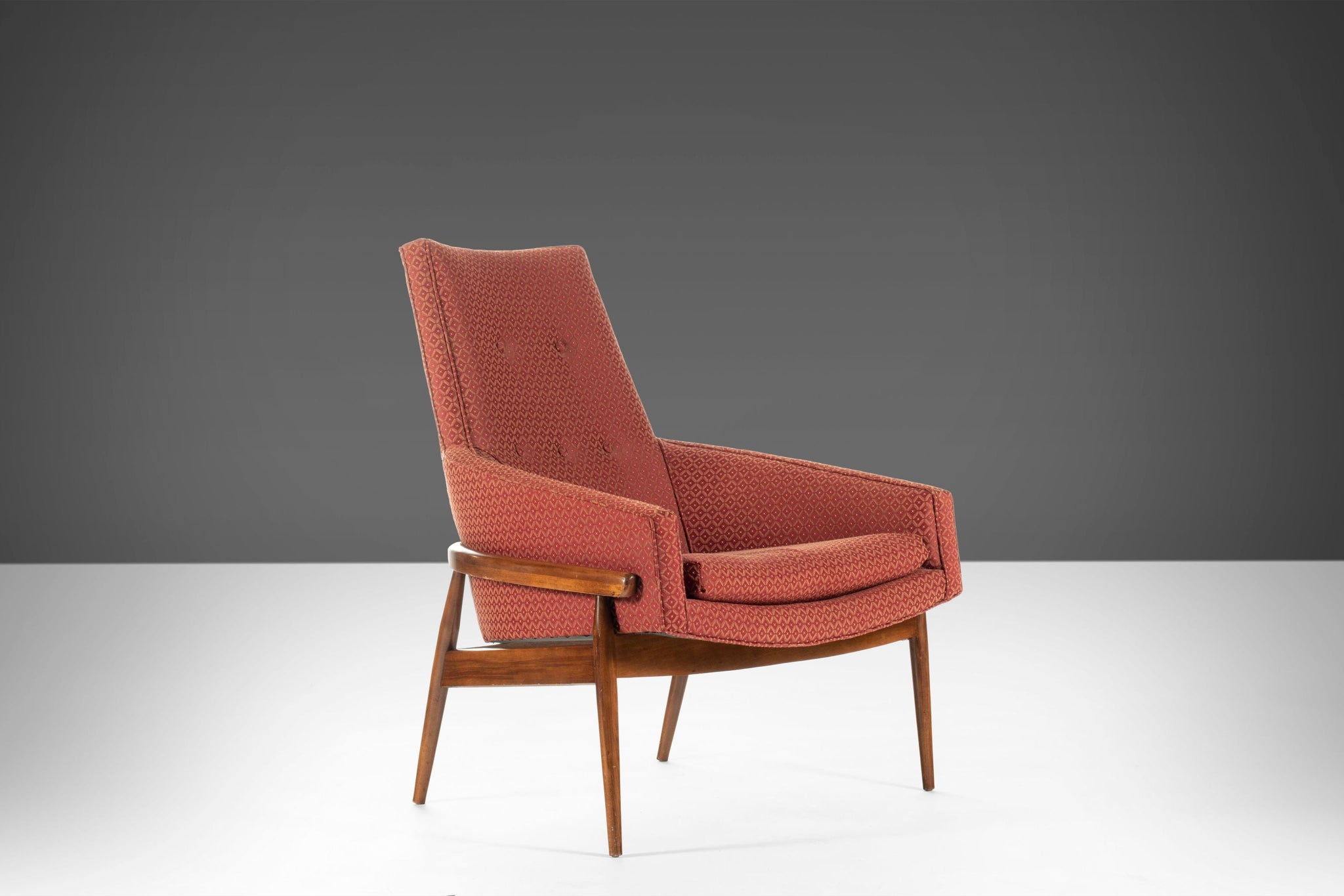 Mid Century Modern High Back Barrel Chair by Milo Baughman in Ruby Red