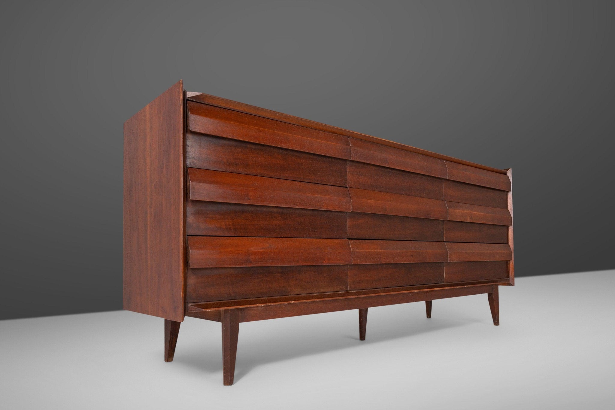 Mid Century Modern Lane First Edition 9-Drawer Dresser in Walnut, c. 1 Mid Century Modern Lane First Edition 9-Drawer Dresser in Walnut, c. 1