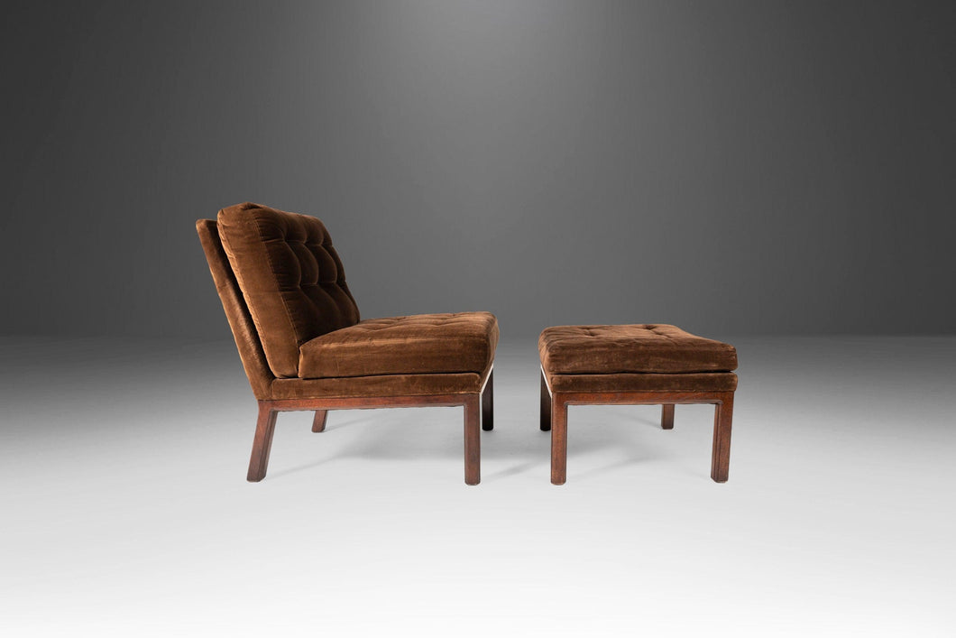 Mid Century Modern Lounge Chair and Ottoman in Brown Felt Upholstery Attributed to Harvey Probber, USA, c 1960s-ABT Modern