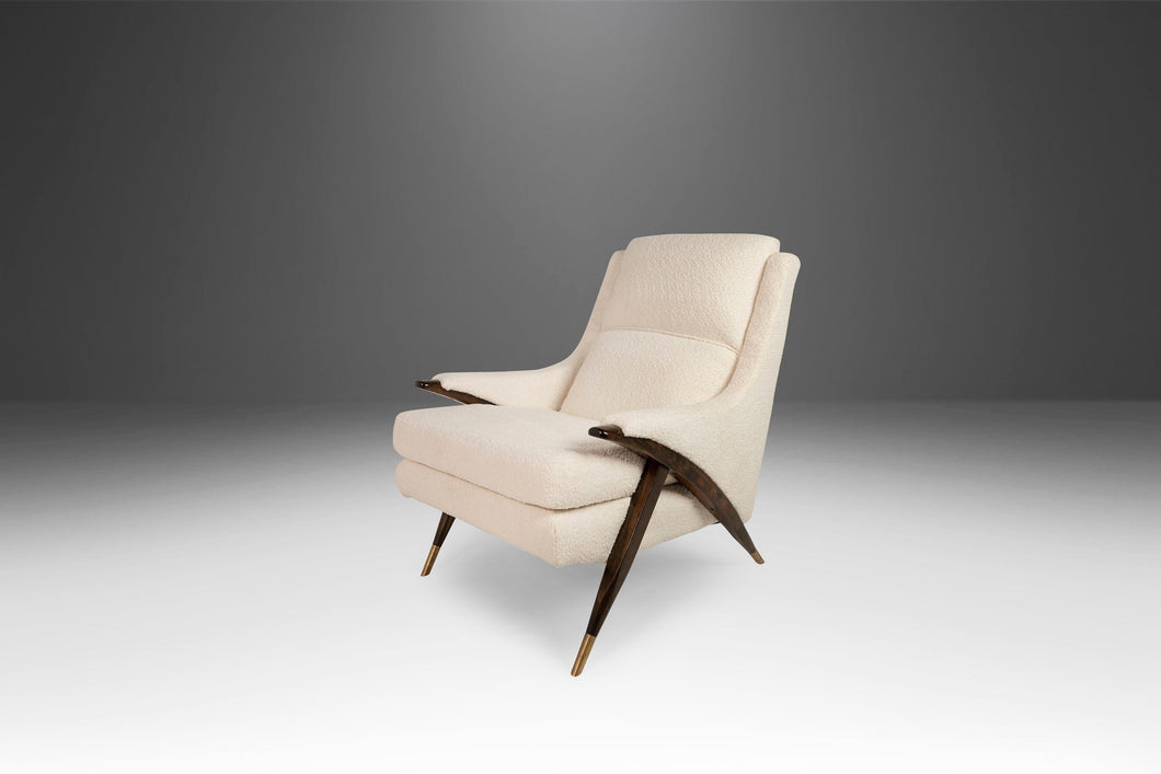 Mid Century Modern Lounge Chair by Karpen of California Newly Upholstered in White Boucle, USA, c. 1950's-ABT Modern