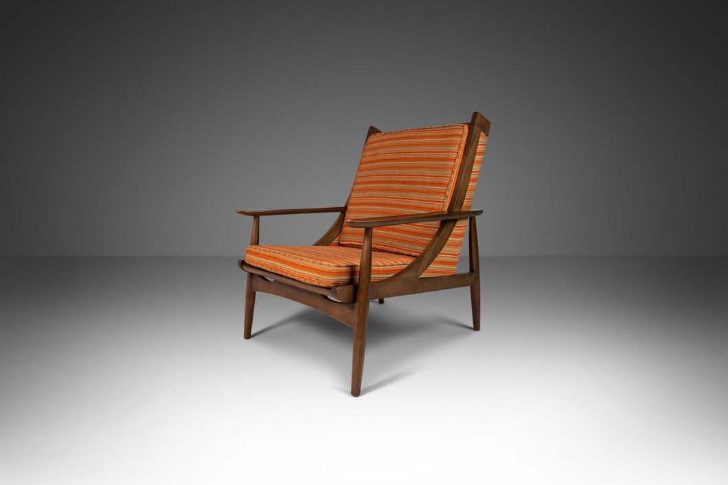 Mid Century Modern Lounge Chair in Walnut & Original Orange Fabric, USA, c. 1950s-ABT Modern