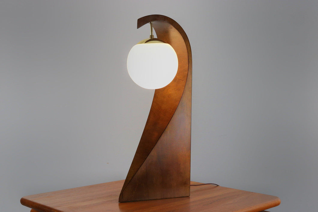 Mid Century Modern Modeline Wave Lamp In Walnut and Brass-ABT Modern