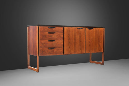 Mid Century Modern Polished Slate Sideboard / Credenza by Jens Risom in Walnut on a Sled Base, c. 1950s-ABT Modern