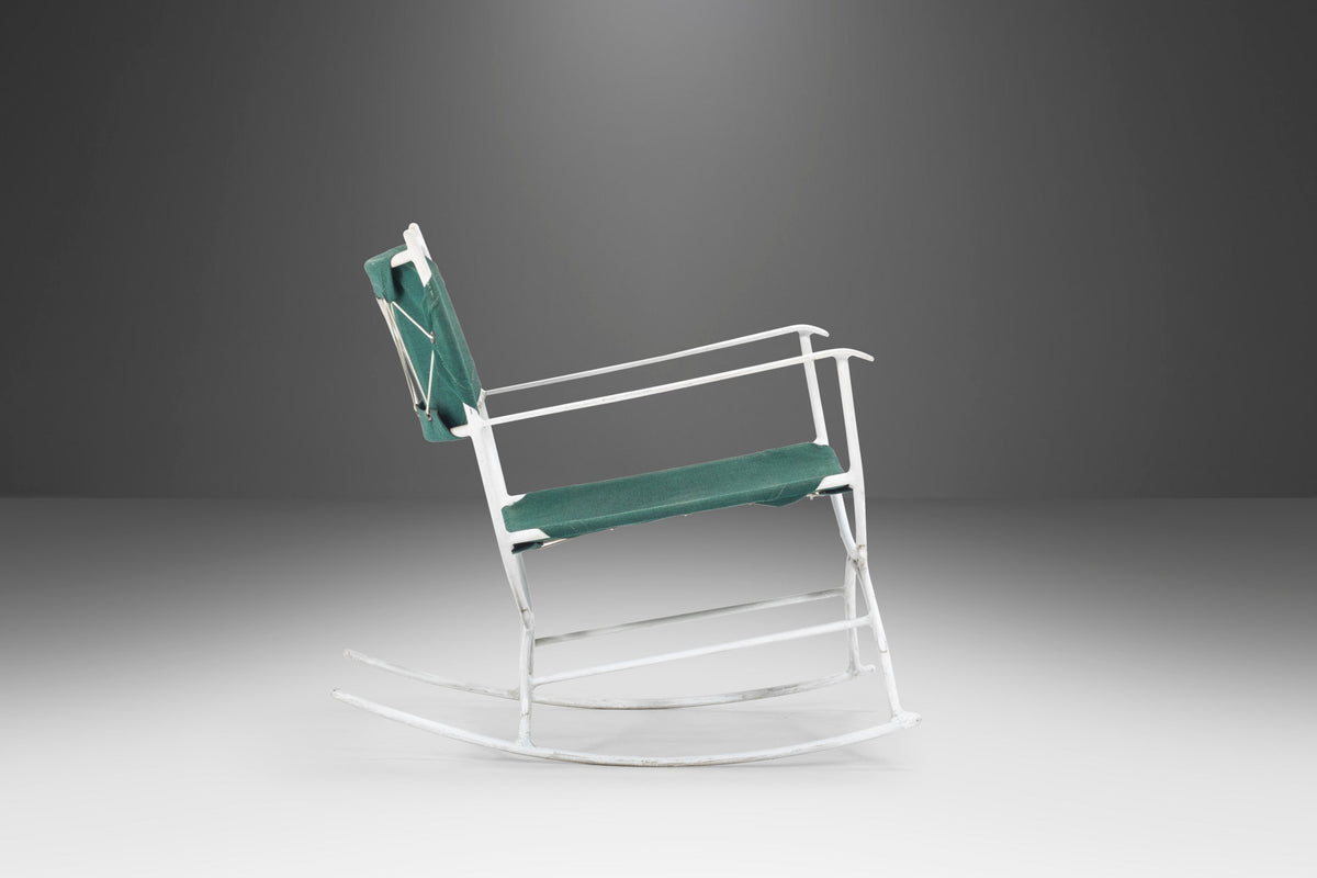 Mid Century Modern Rocking Chair in Forest Green Canvas on Wrought Iro