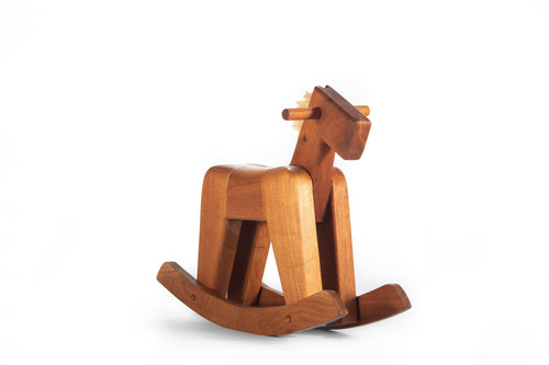 Mid Century Modern Rocking Horse in Solid Walnut and Teak-ABT Modern