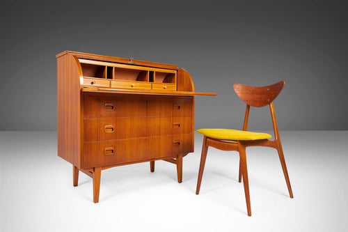 Mid Century Modern Roll Top Secretary Teak Desk Attributed to Egon Ostergaard, Sweden, c. 1970's-ABT Modern