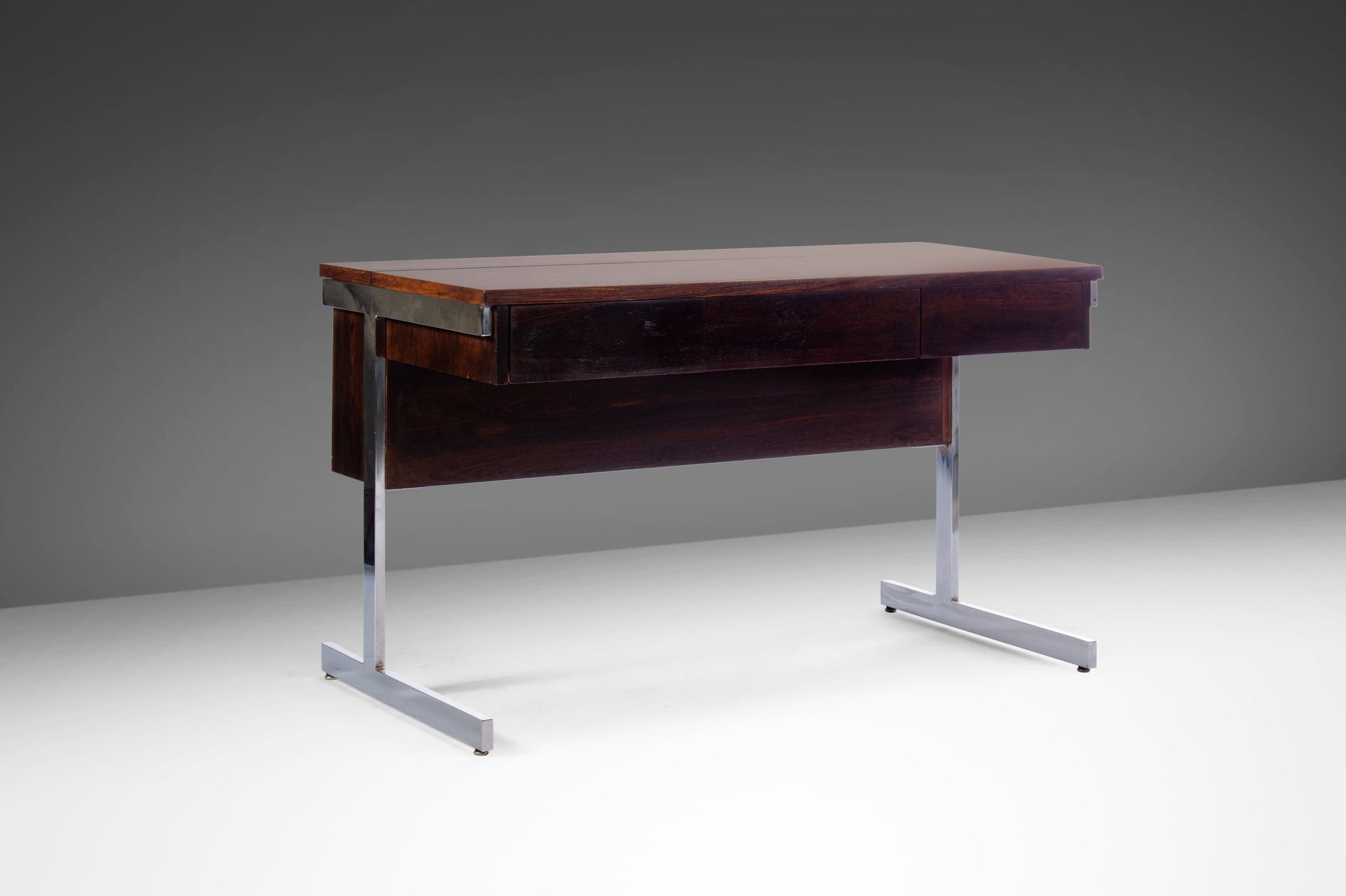 SUPER COOL 1970'S SPACE AGE MOD TUBULAR CHROME DESK W ROSEWOOD TOP