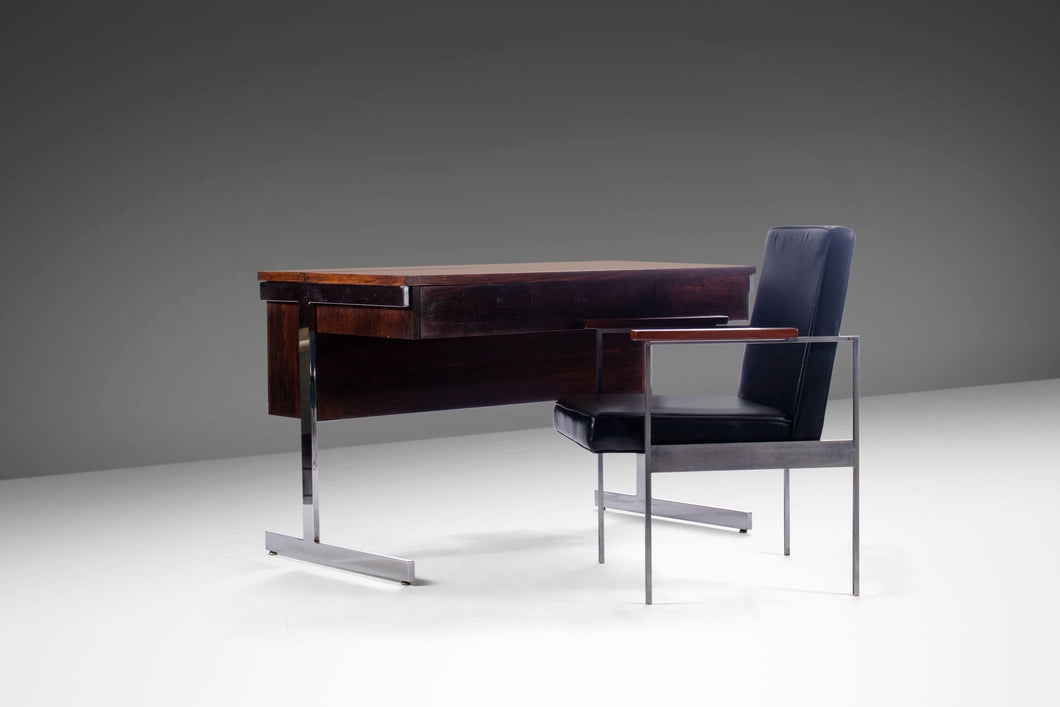 Mid Century Modern Rosewood Desk w/ Chrome Detailing by Lane, c. 1970s-ABT Modern