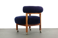 Load image into Gallery viewer, Mid Century Modern Round Corner Lounge Chair on Casters in Original Blue Fabric-ABT Modern
