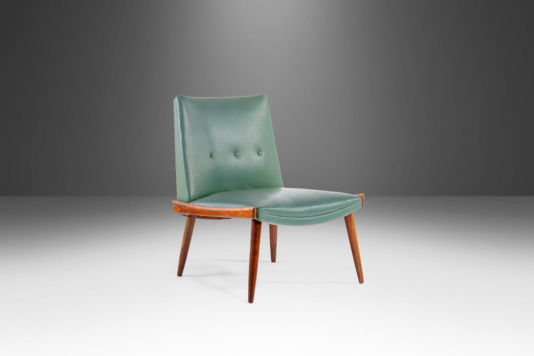 Mid Century Modern Slipper Chair in Walnut & Original Green Fabric by Kroehler, USA, c. 1960's-ABT Modern