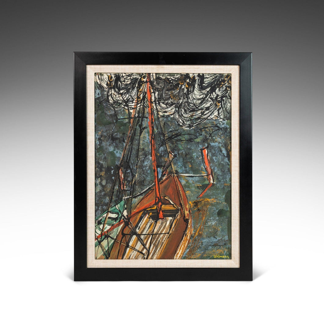 Mid Century Modern 'Storm Incoming' Oil Painting by Ulhmann, Germany, c. 1960s-ABT Modern
