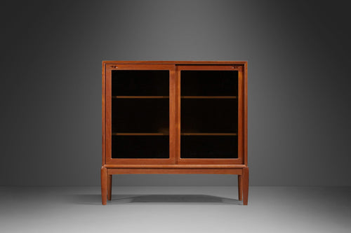Mid Century Modern Teak Display Cabinet w/ Sliding Glass Doors by HW Klein for Bramin, Denmark, c. 1960s-ABT Modern