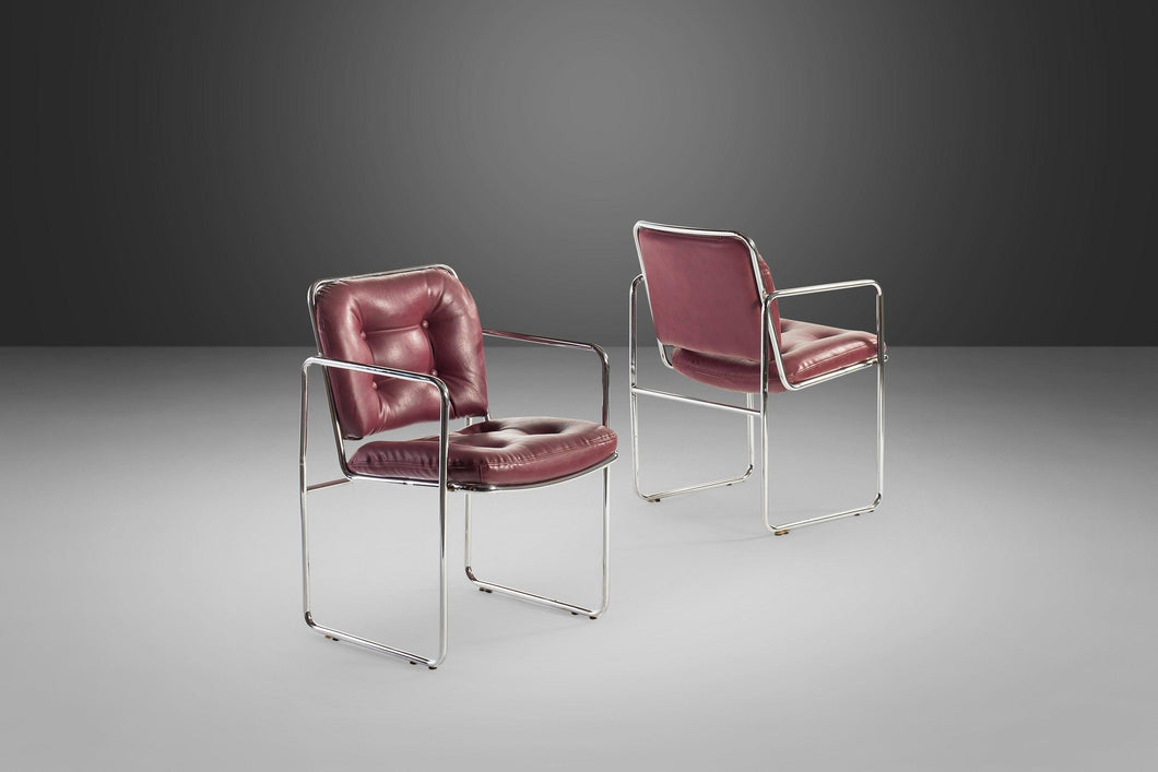 Mid Century Modern Tubular Chrome Lounge Chairs by Chromcraft with Rich Oxblood Seats, c. 1960s-ABT Modern