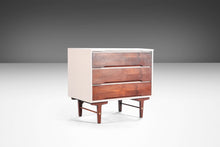 Load image into Gallery viewer, Mid Century Modern Two Tone Dresser By Stanley in White and Walnut w/ Brass Detailing, USA, c. 1960&#39;s-ABT Modern

