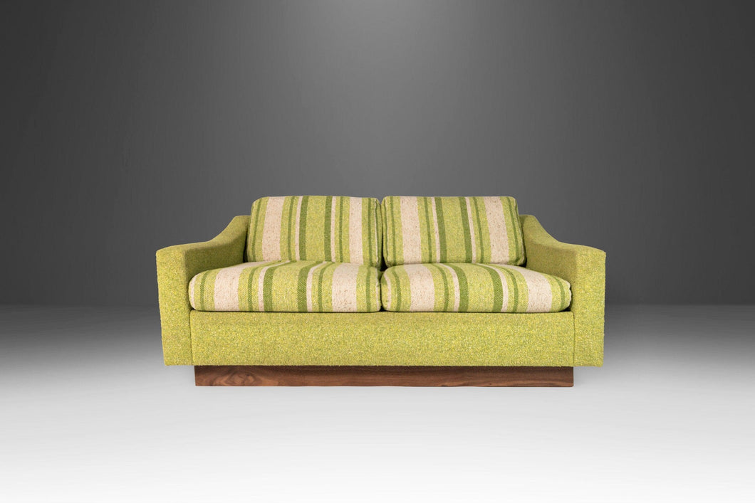 Mid Century Modern in Original Lime Green Tweed & Walnut Sofa Attributed to Milo Baughman, USA, c. 1970s-ABT Modern