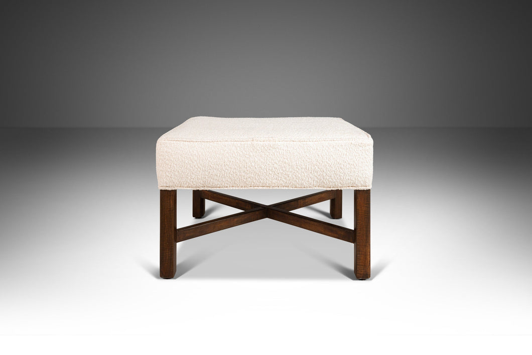 Mid Century Ottoman / Footstool / Bench After Edward Wormley for Dunbar Newly Upholsterd in Knoll Fabrics White Bouclé, USA, c. 1960s-ABT Modern