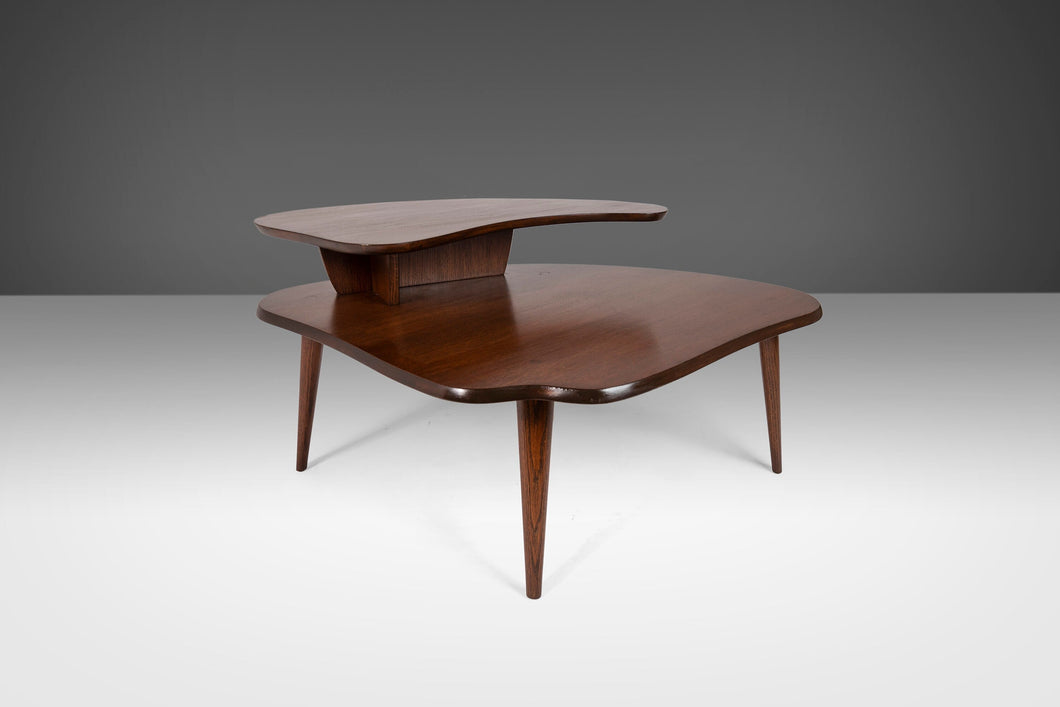 Mid Century Two-Tiered Coffee Table in Oak Stained Walnut after Paul Laszlo, c. 1960s-ABT Modern