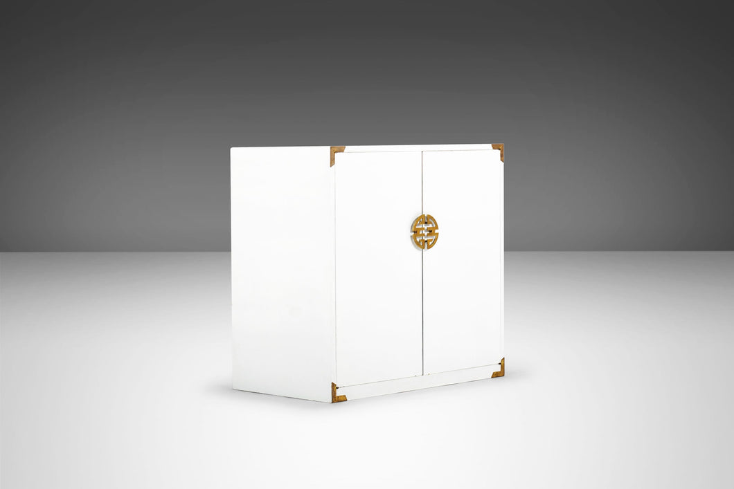 Mid Century White Hollywood Regency Cabinet in White with Gold Accents, c. 1970s-ABT Modern