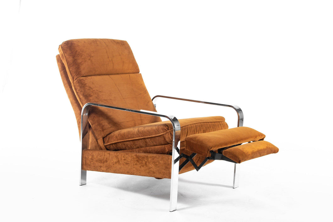 Milo Baughman Suede and Chrome Lounge Chair / Recliner-ABT Modern