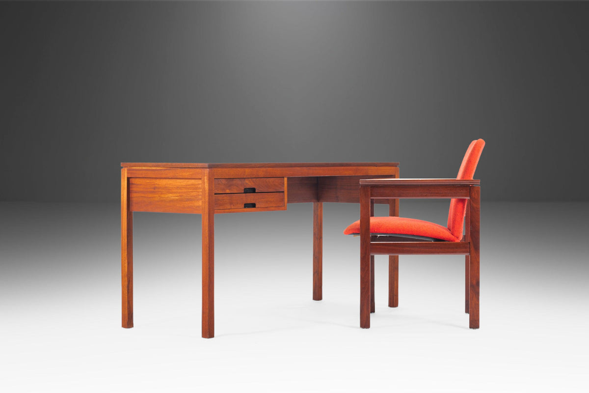 Minimalist Mid Century Modern Writing Desk in Walnut in the Manner of