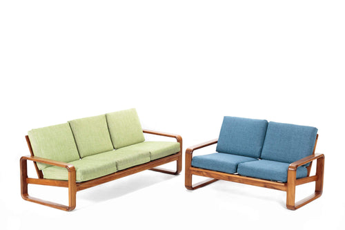 Minimalist Teak Bentwood Sofa Set Including a Lovseat and Three Seat Sofa-ABT Modern