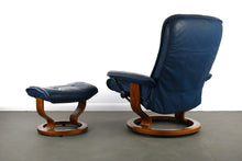 Load image into Gallery viewer, Mint Condition Vintage Stressless Ekornes Reclining Lounge Chair and Ottoman in Blue Leather-ABT Modern
