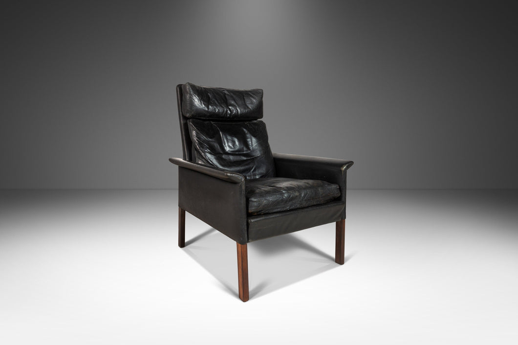 Model 500 High-Back Lounge Chair in Rosewood & Aged Leather by Hans Olsen for CS Møbler, Denmark, c. 1960's-ABT Modern