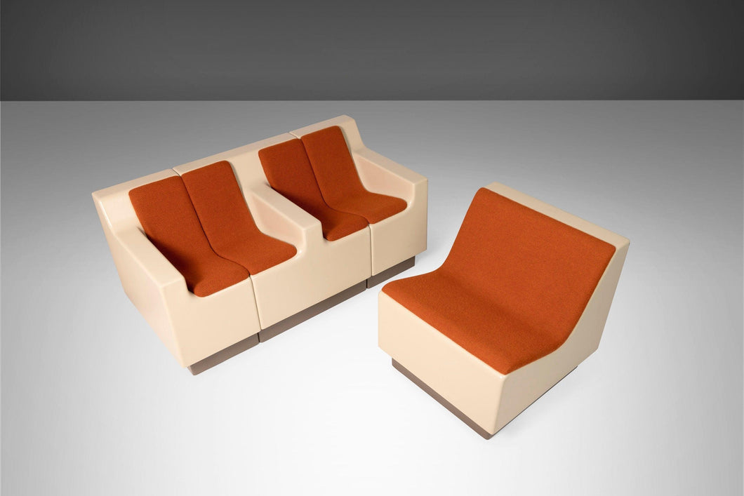 Modernist Fiberglass Loveseat and Chair in Original Knit Woolen Fabric Attributed to Ed Frank for Moretti, 1960s-ABT Modern